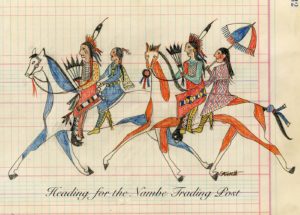 CARD: LEDGER DRAWING: HEADING FOR THE TRADING POST