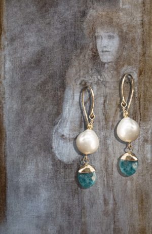 Baroque Pearl Earrings with Apatite drops