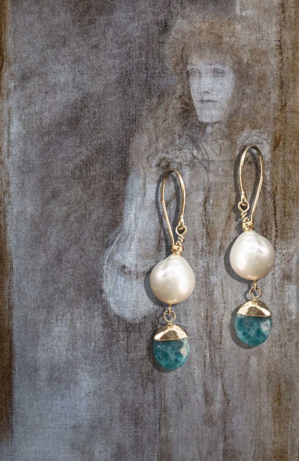 Baroque Pearl Earrings with Apatite drops