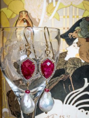 BAROQUE PEARL OF HOPE RUBY EARRINGS