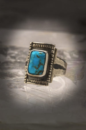 Comanche Ring with Natural Blue Gem Turquoise