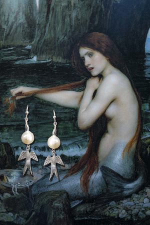 Baroque Pearl Earrings with Silver Split-tail Swallows