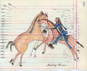 "STEALING HORSES" ledger drawing by Cathy A. Smith
