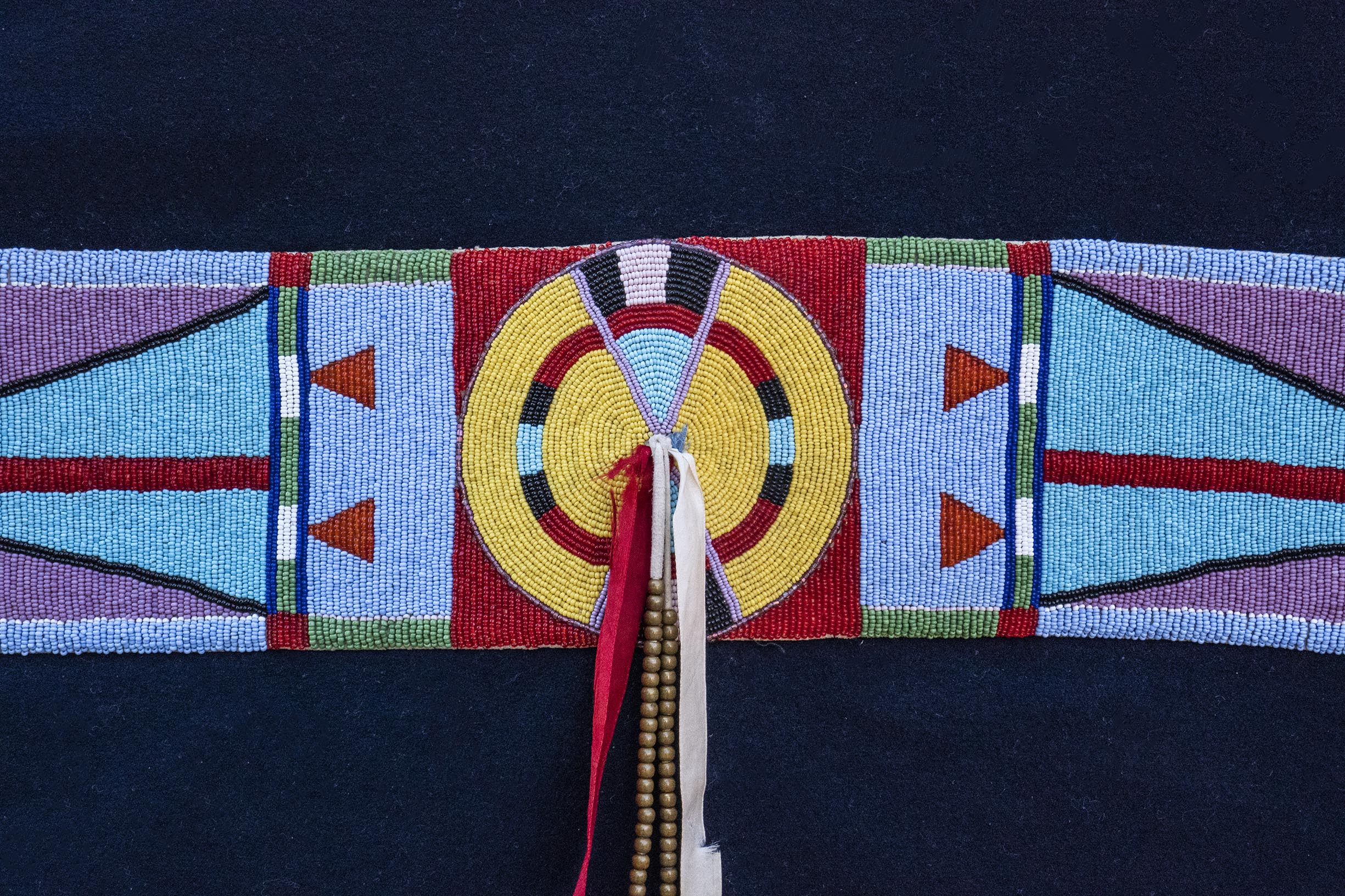 Beaded Plateau Blanket Strip on Rainbow Selvedge Trade Cloth THE