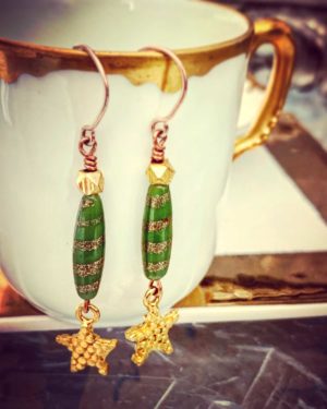 Murano Green & Gold Star Earrings