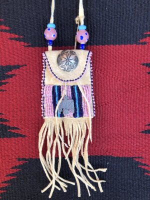 CHEYENNE STYLE MEDICINE BAG with Thunderbird & Silver Button