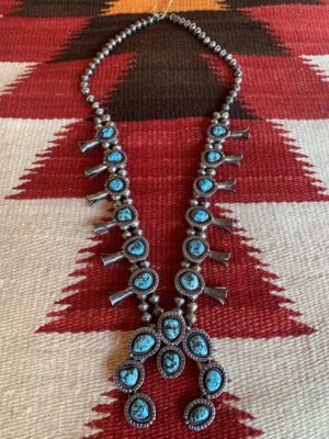 Vintage Navajo Squash blossom Necklace with Naja