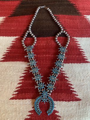 Zuni Needlepoint Turquoise Squash blossom Necklace with Naja