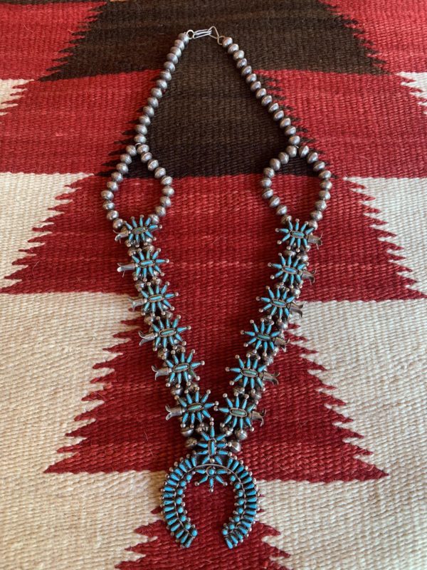 Zuni Needlepoint Turquoise Squash blossom Necklace with Naja