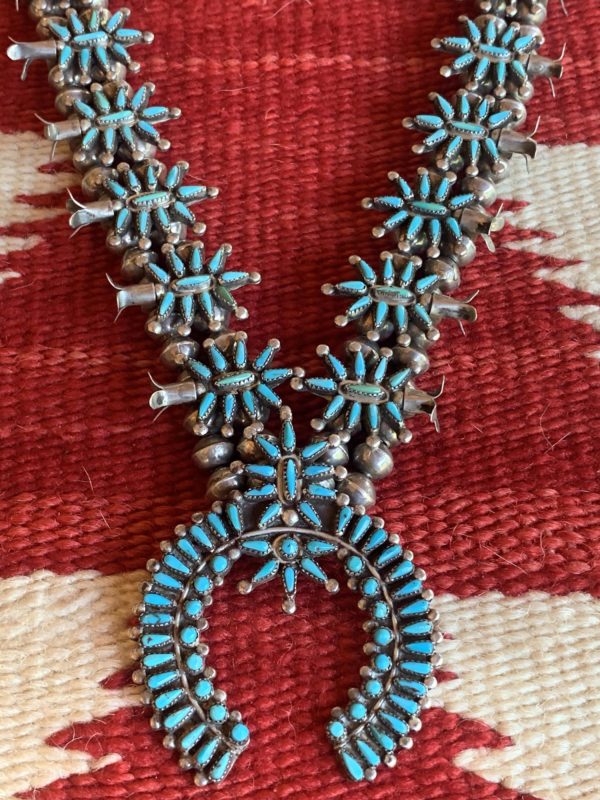 Zuni Needlepoint Turquoise Squash blossom Necklace with Naja - Image 2