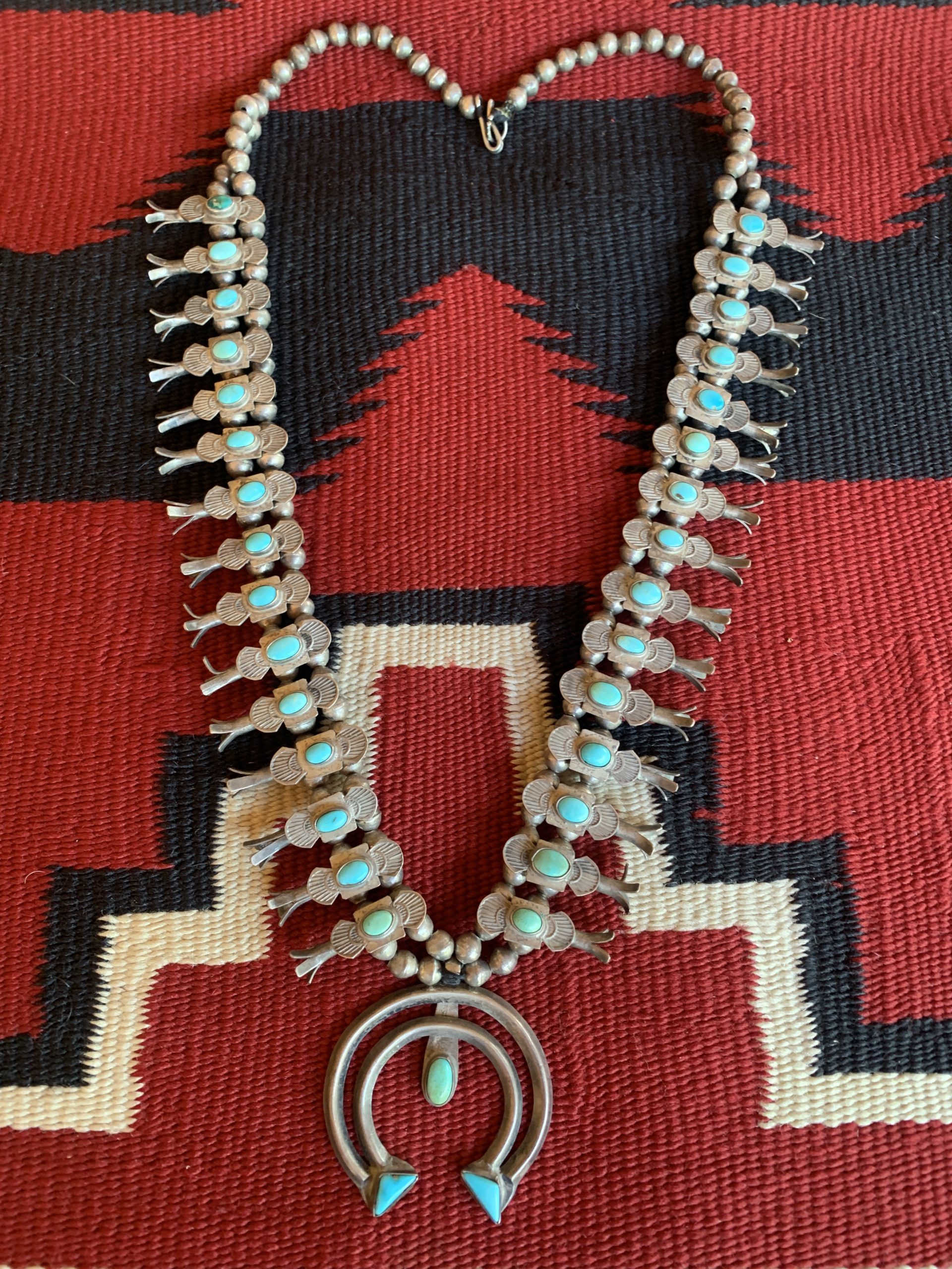 Vintage Box Bow Squashblossom Necklace with Naja & Turquoise