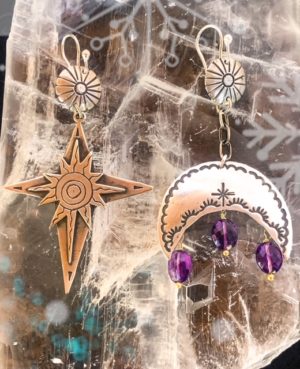Eclipse Earrings with Faceted Amethyst Drops