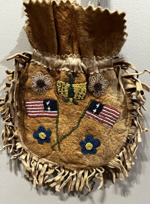 BEADED ANTIQUE BUCKSKIN  METI BAG
