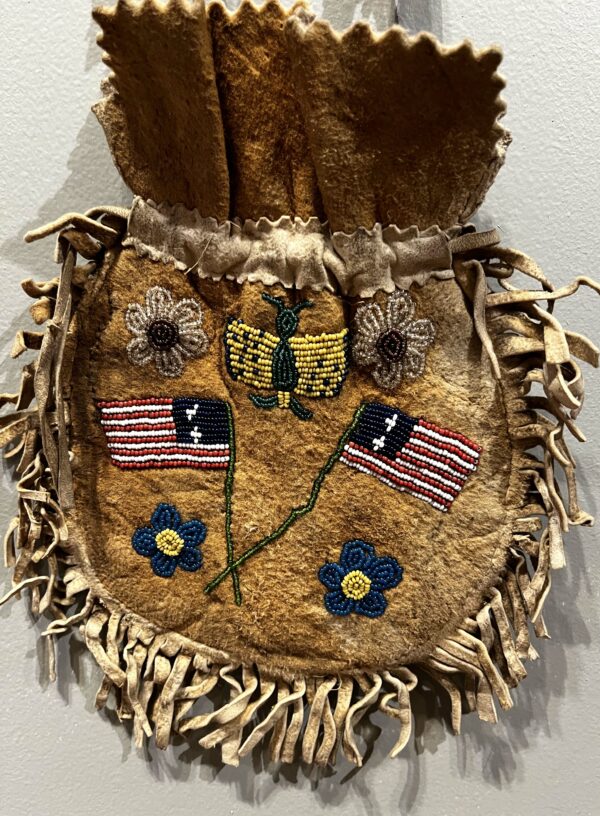 BEADED ANTIQUE BUCKSKIN  METI BAG