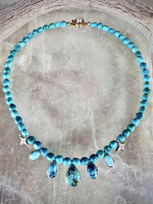 JJS Petite Turquoise Flower Squash Blossom Necklace