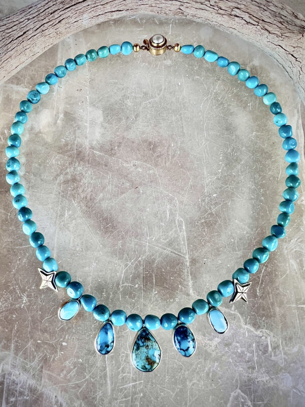 JJS Petite Turquoise Flower Squash Blossom Necklace