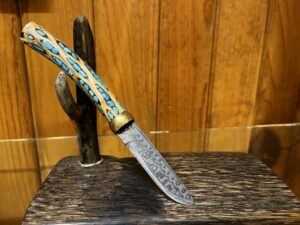 HANDMADE DESK KNIFE WITH DAMASCUS BLADE & CHOLLA HANDLE