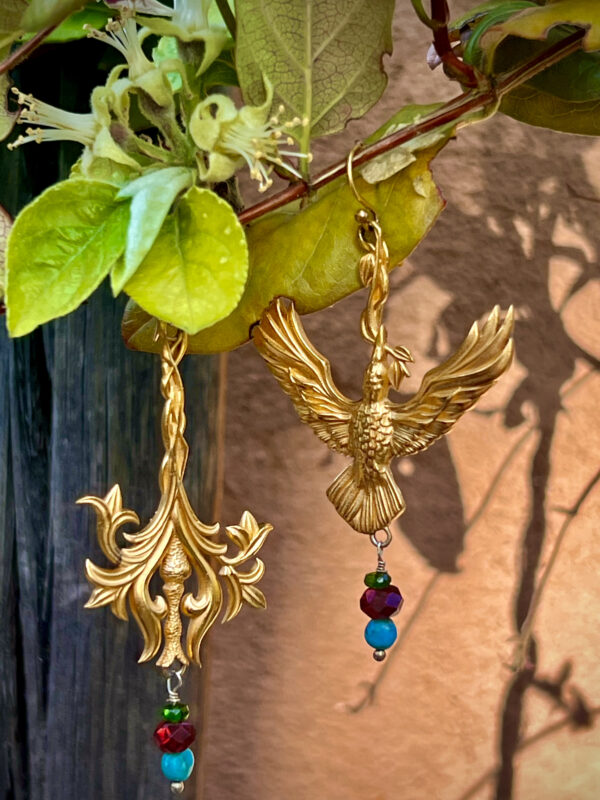 Firebird & Exotic floral asymmetrical earrings - Image 3