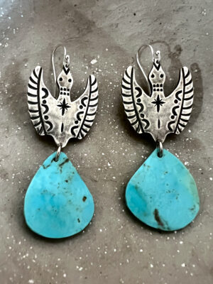 Signature Water Bird Earrings with Turquoise Drops