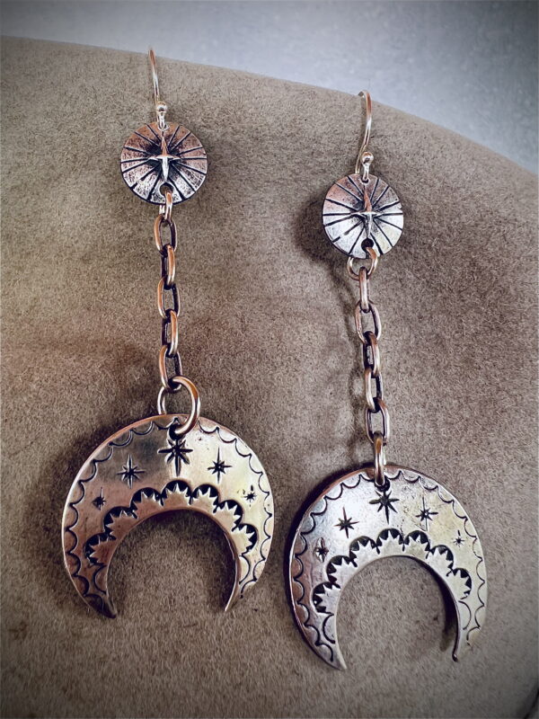 Kiowa Buffalo Moon & Lakota Morning Star~ Chain Dangle Earrings - Image 2