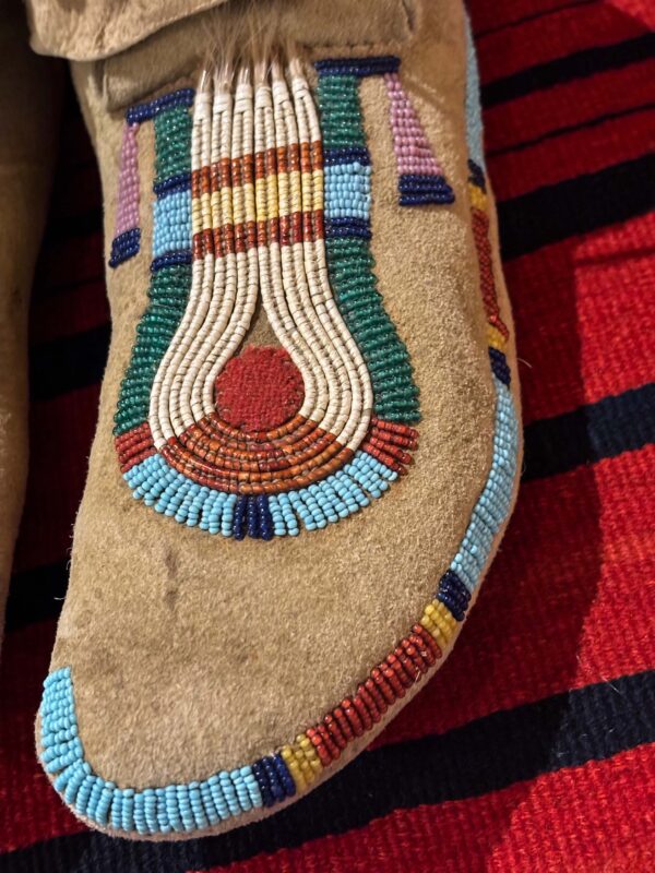 Quilled Moccasins, with quill wrapped horsehair medallions - Image 2