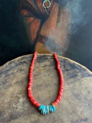 Navajo Coral and Turquoise Necklace (JH 631)